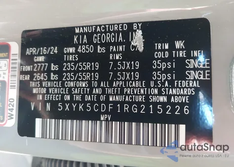 2024 Kia Sportage Sx-Prestige из США, поврежденный, VIN 5XYK5CDF1RG215226